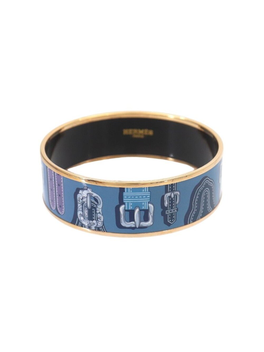 Hermes Enamel GM Bangle Bracelet Blue Multicolor Gold Email GM